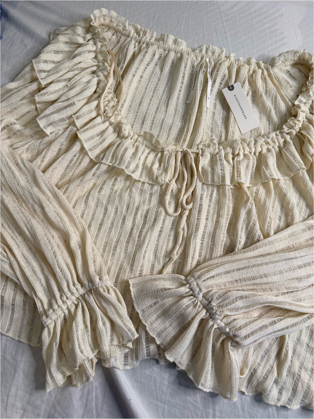 Off-Shoulder Cream Ruffled Peasant Blouse - Picture 3 of 4
